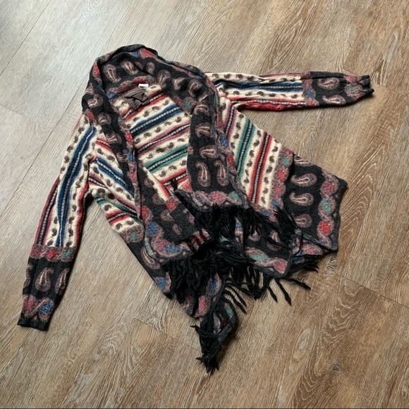 Anthropologie Guinevere Vinalhaven Boho Fringe Waterfall Cardigan Multicolor S - Picture 2 of 10